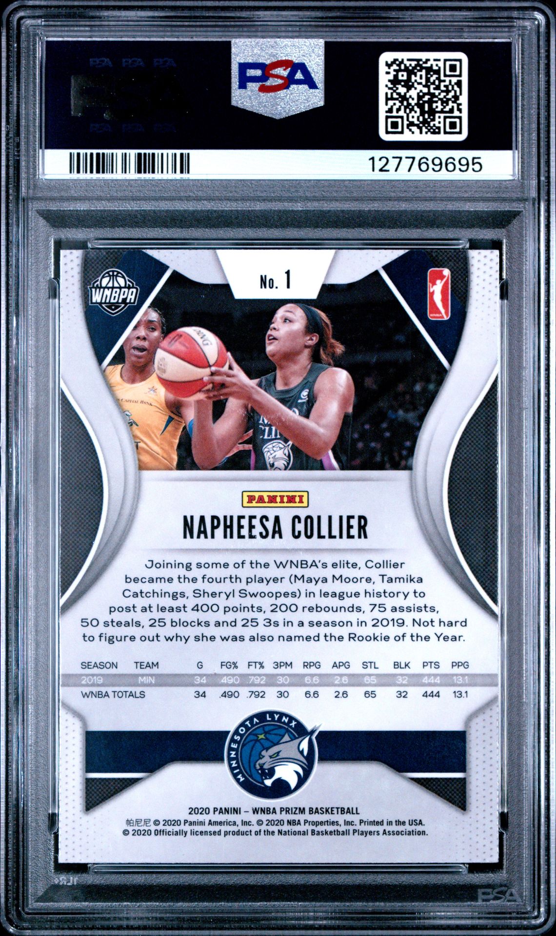 2020 Panini Prizm Wnba Napheesa Collier #1 Gem Mt 10 back