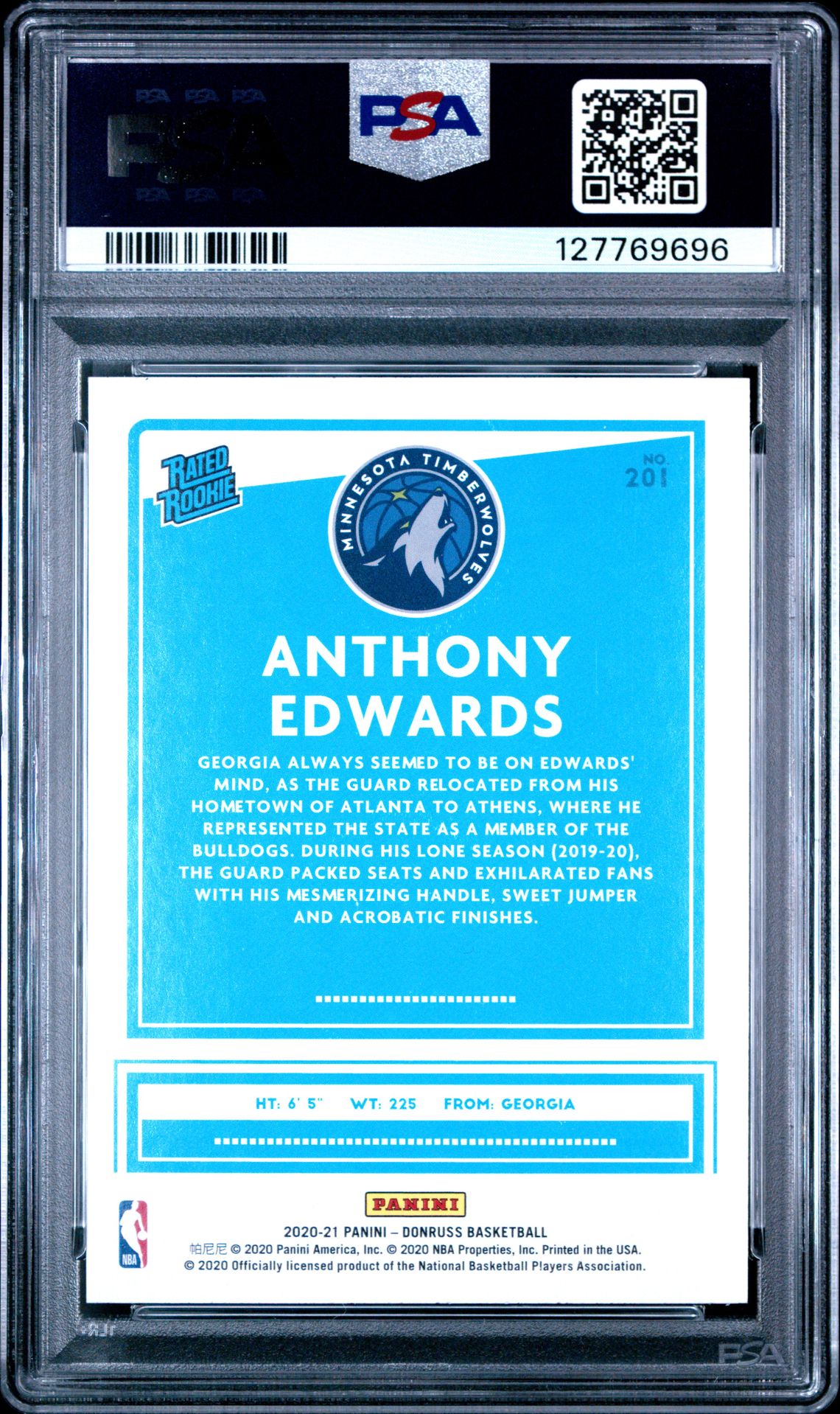 2020 Panini Donruss Anthony Edwards #201 Mint 9 back