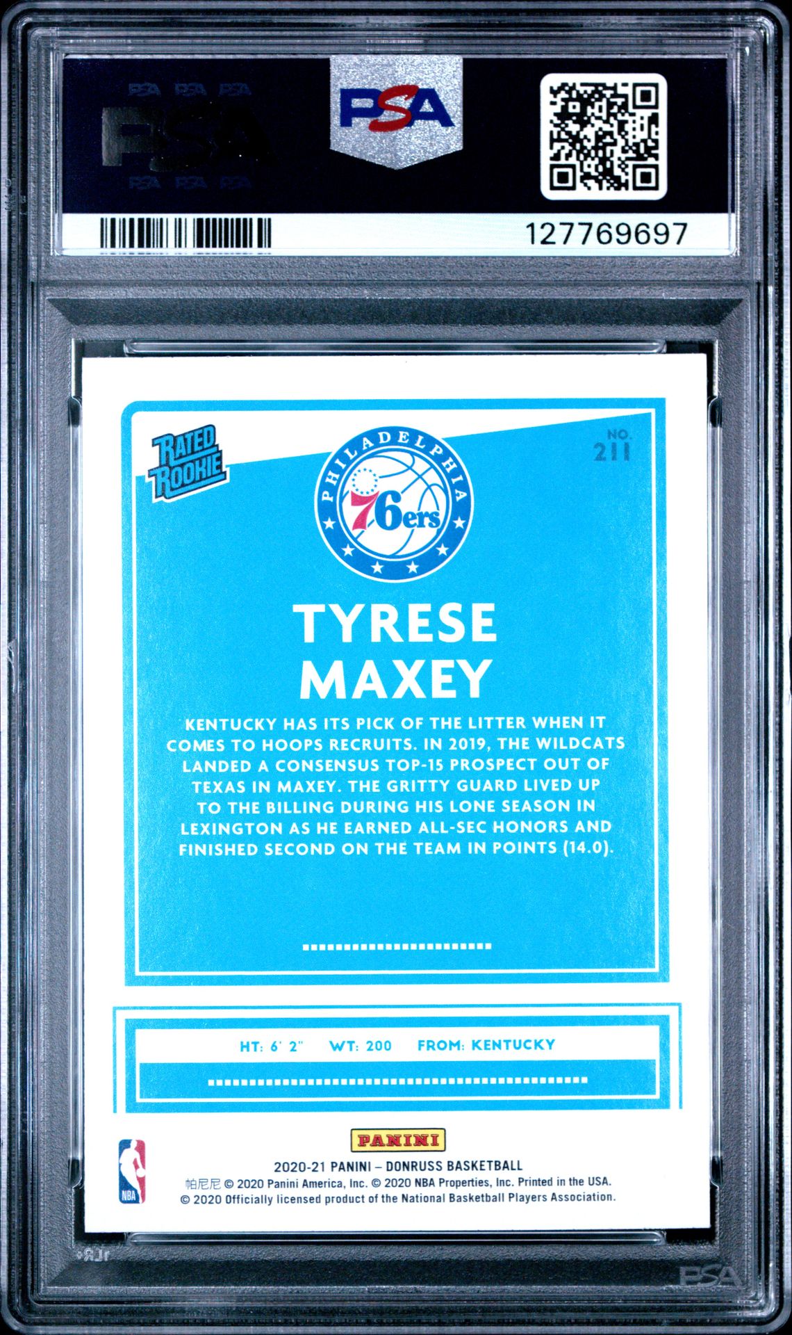 2020 Panini Donruss Tyrese Maxey #211 Mint 9 back