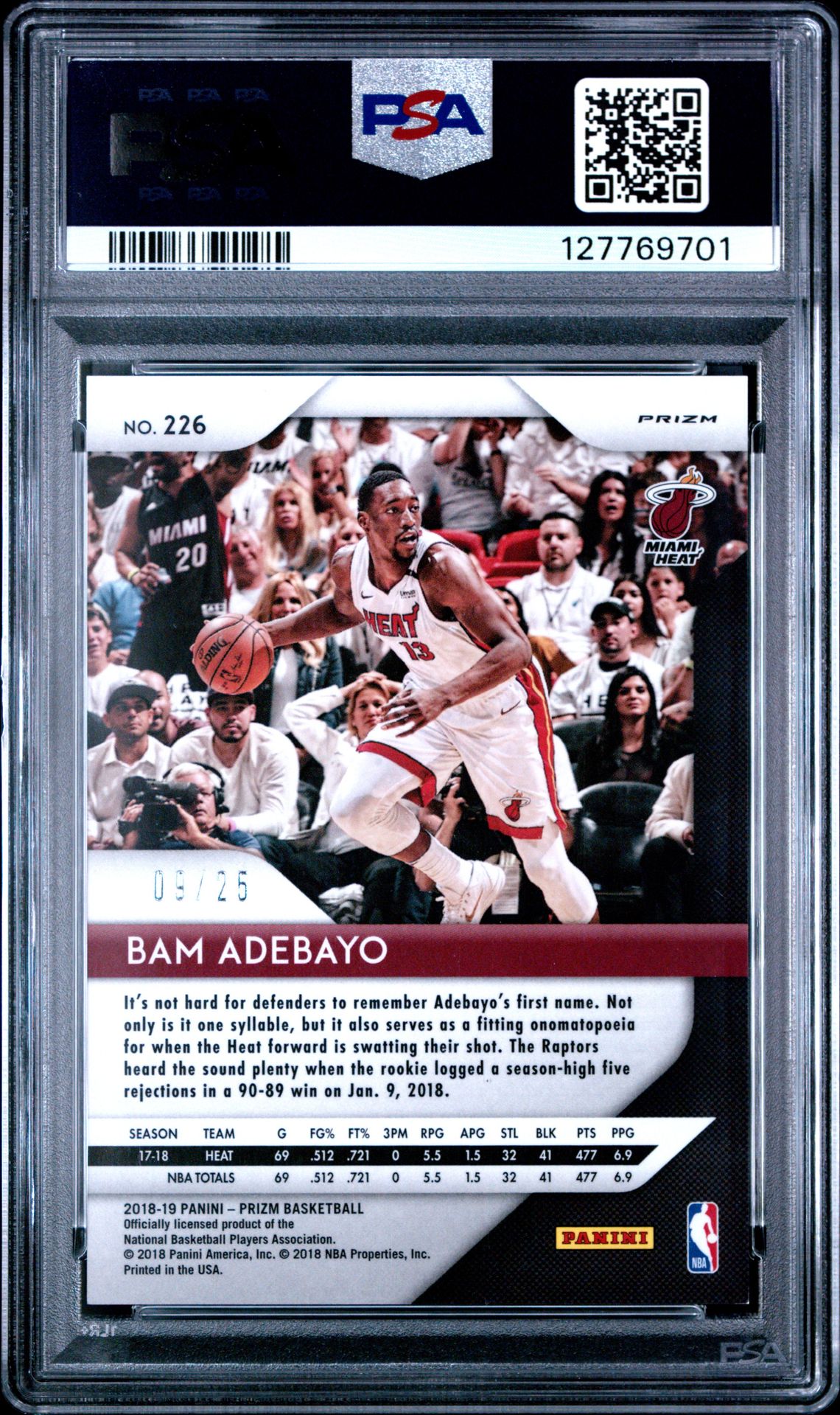 2018 Panini Prizm Bam Adebayo #226 (Green Pulsar) Mint 9 back