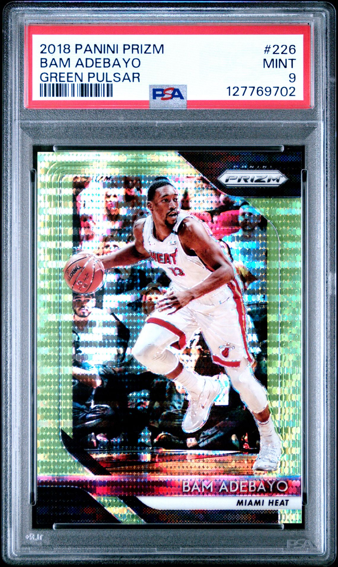 2018 Panini Prizm Bam Adebayo #226 (Green Pulsar) Mint 9 front