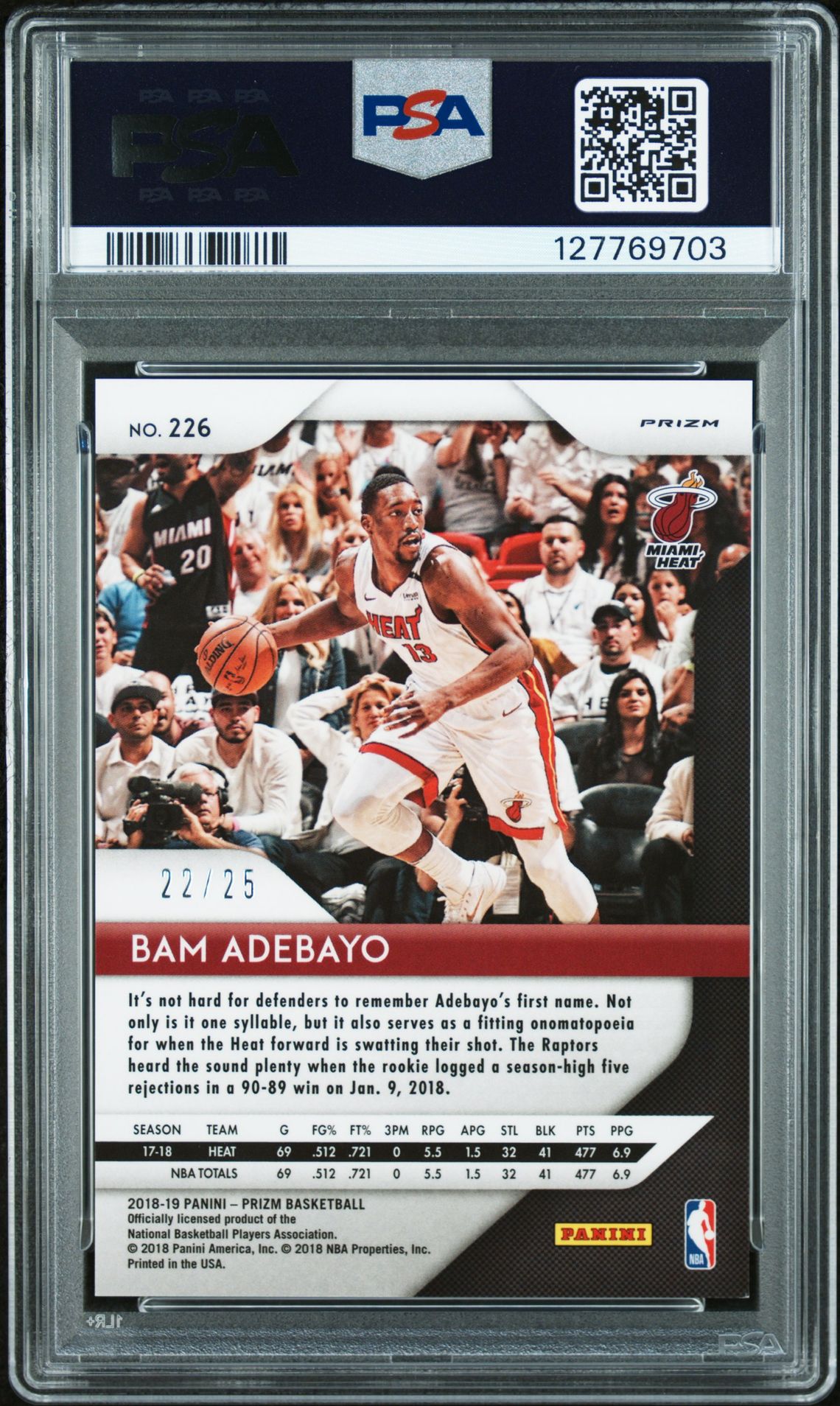 2018 Panini Prizm Bam Adebayo #226 (Green Pulsar) Mint 9 back