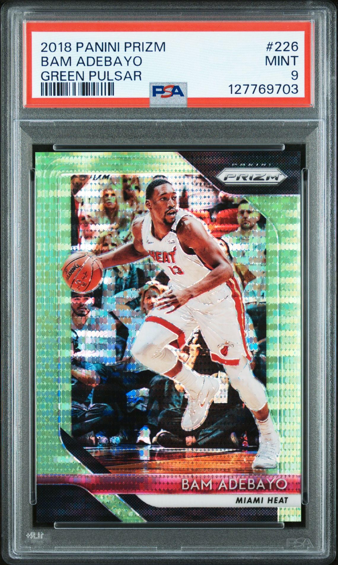 2018 Panini Prizm Bam Adebayo #226 (Green Pulsar) Mint 9 front