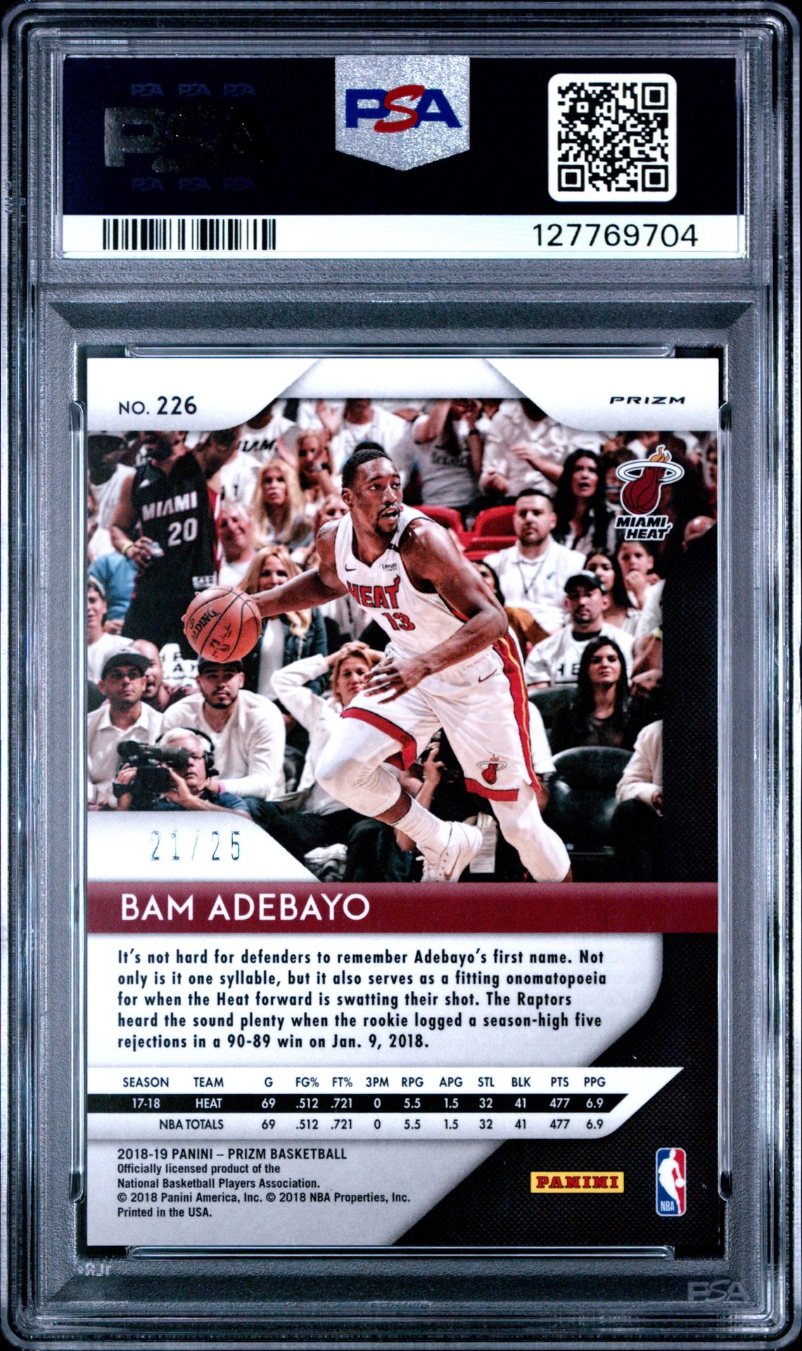 2018 Panini Prizm Bam Adebayo #226 (Green Pulsar) Mint 9 back