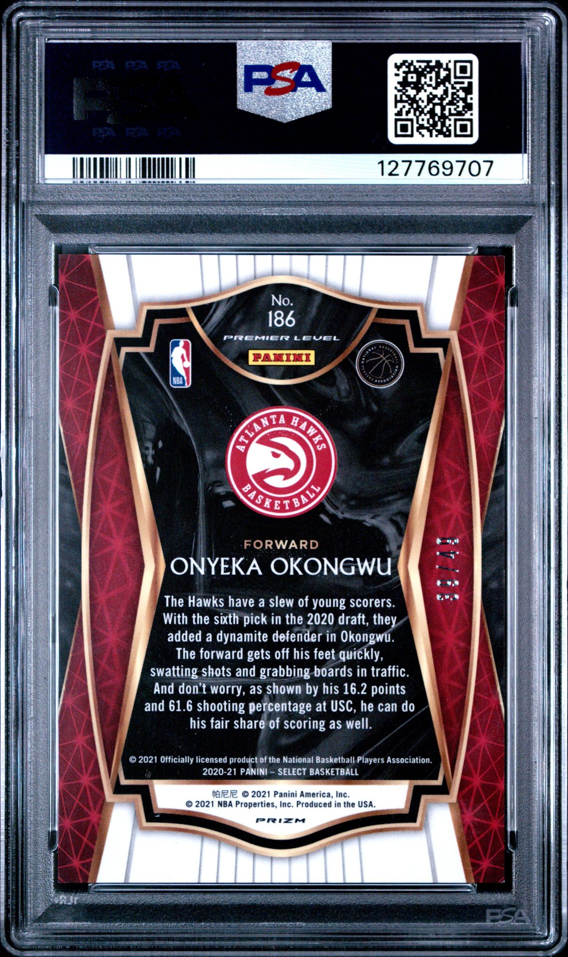 2020 Panini Select Onyeka Okongwu #186 (Red Disco Prizm) Mint 9 back