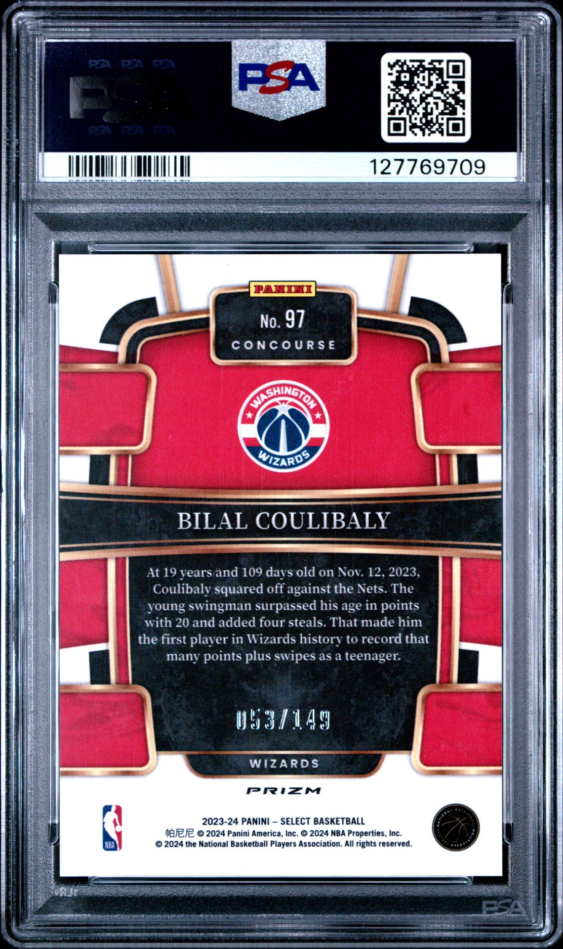 2023 Panini Select Bilal Coulibaly #97 (White Prizm) Nm-Mt 8 back