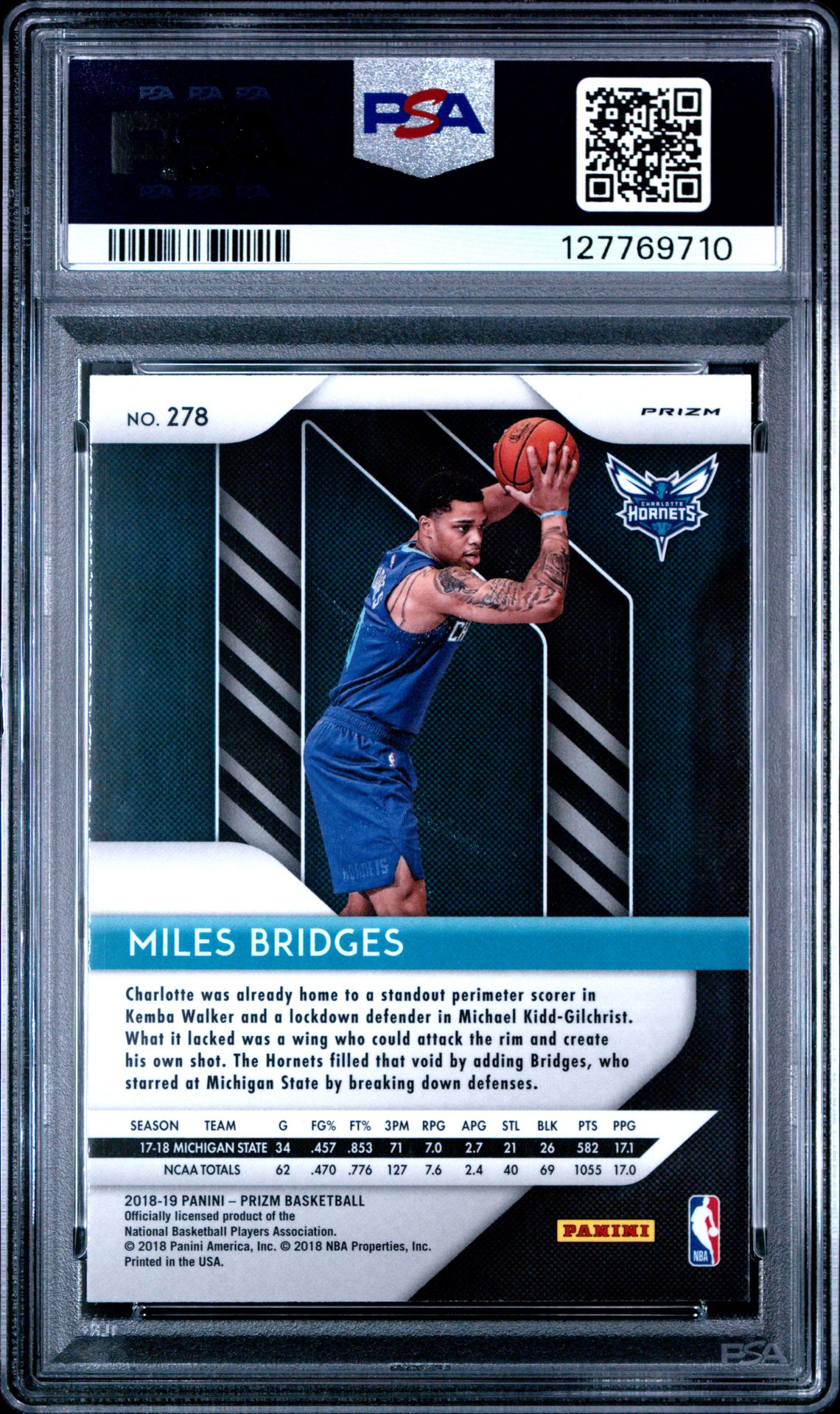 2018 Panini Prizm Miles Bridges #278 (Choice Prizm-Bl/Ylw/Grn) Gem Mt 10 back