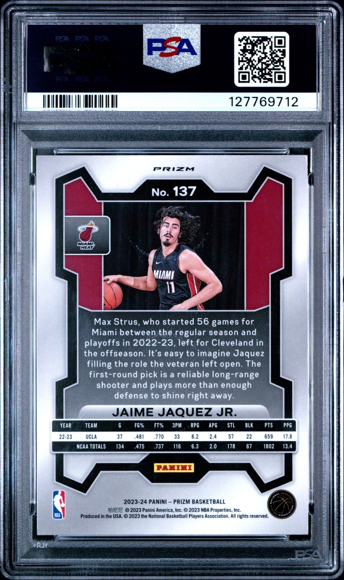 2023 Panini Prizm Jaime Jaquez Jr. #137 (Green Ice) Nm-Mt 8 back