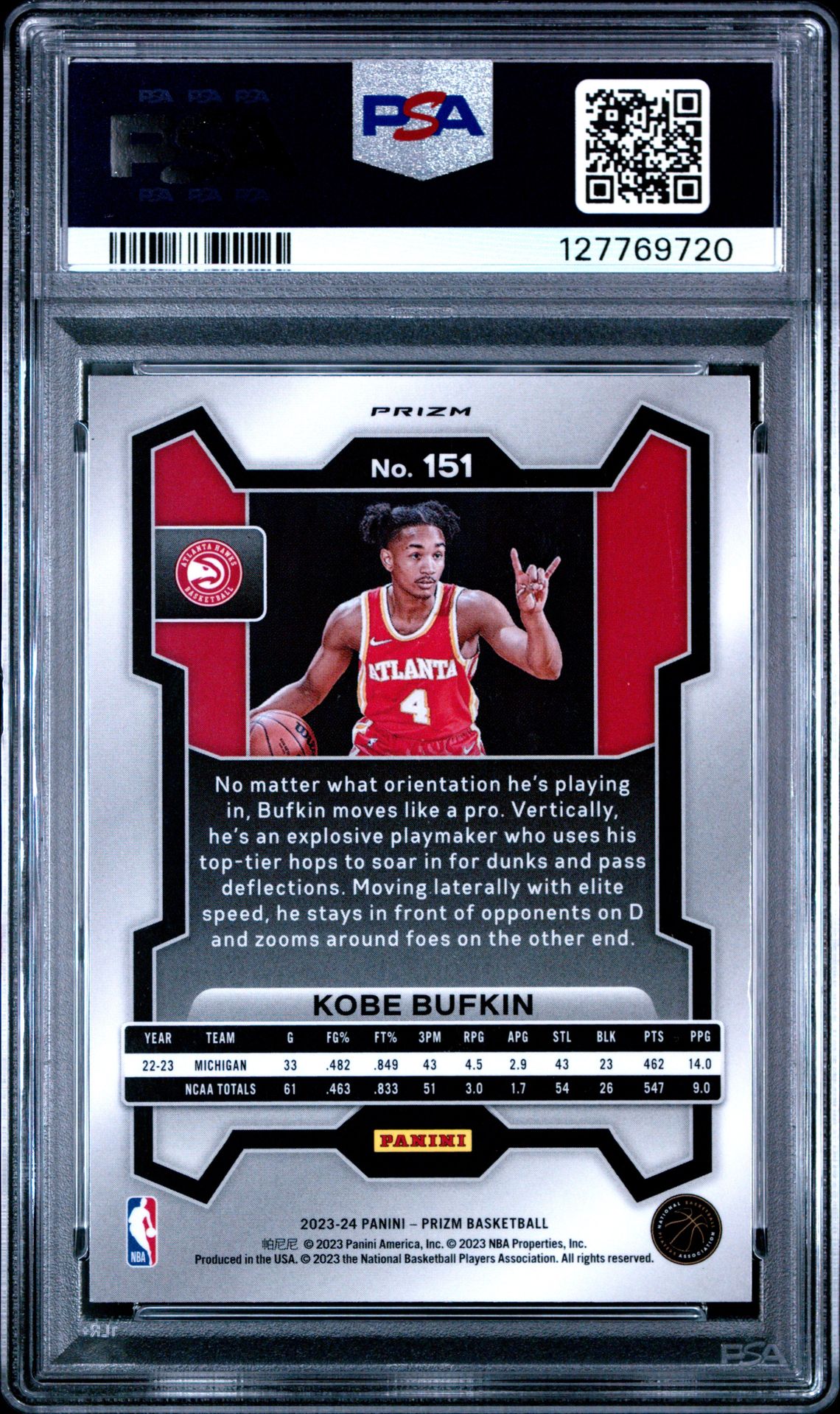 2023 Panini Prizm Kobe Bufkin #151 (Orange Ice) Mint 9 back