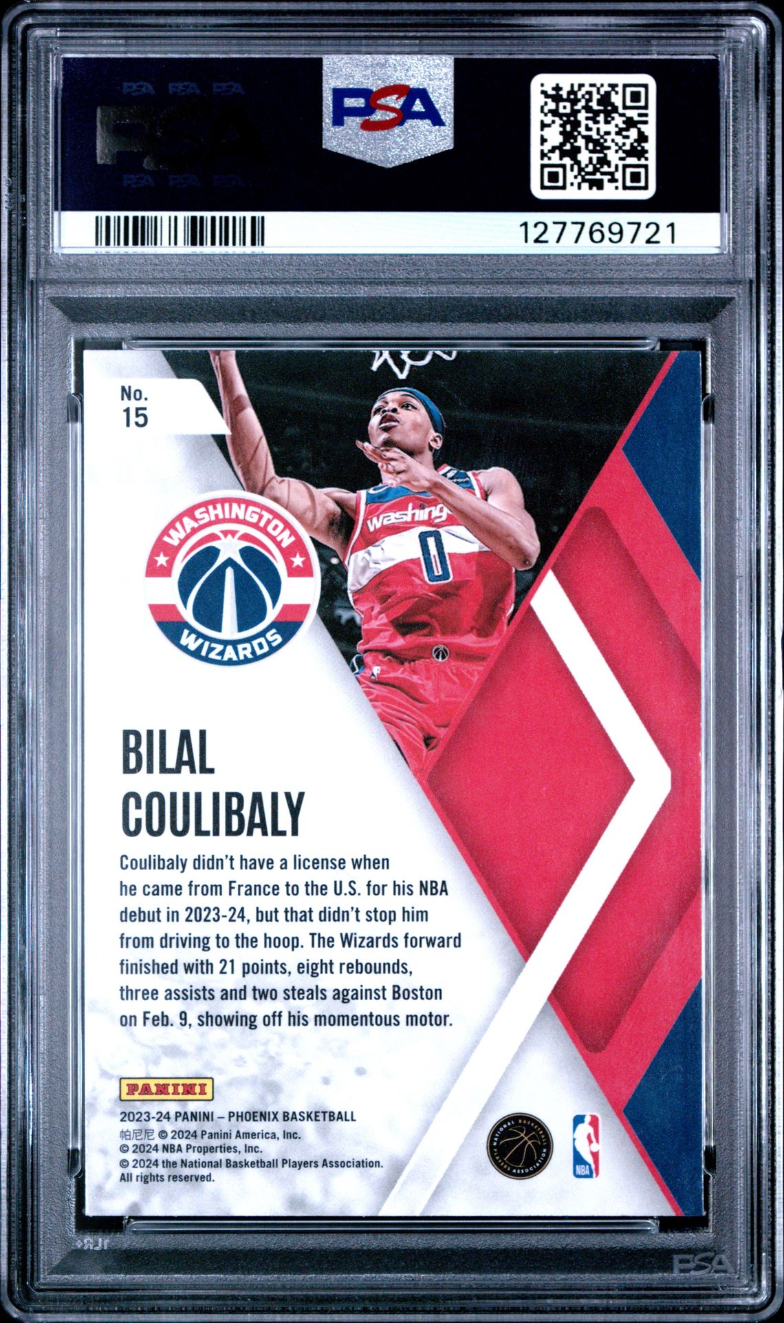 2023 Panini Phoenix Instant Phenom Bilal Coulibaly #15 (Instant Phenom-Red Ice) Mint 9 back