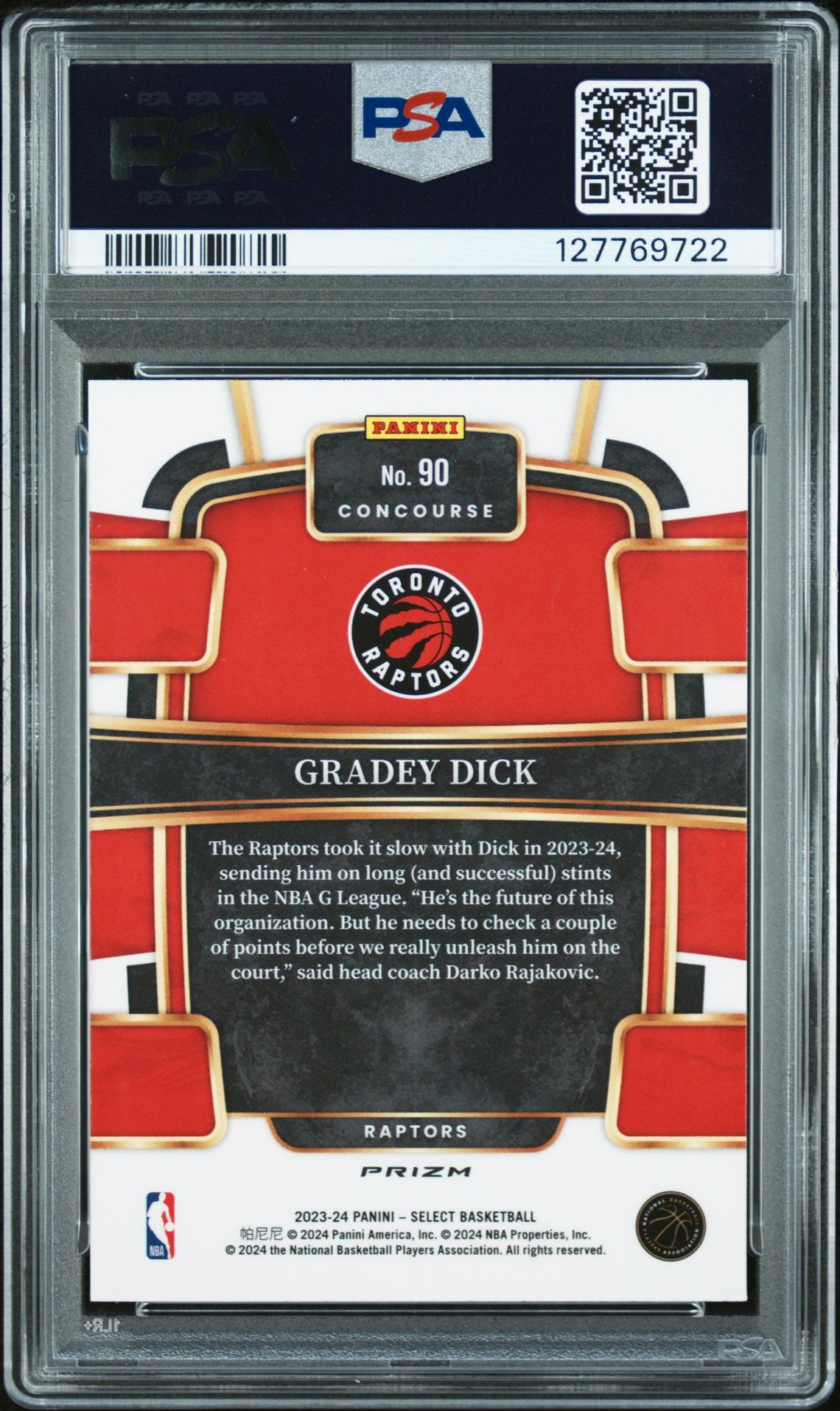 2023 Panini Select Gradey Dick #90 (Tectonic) Mint 9 back