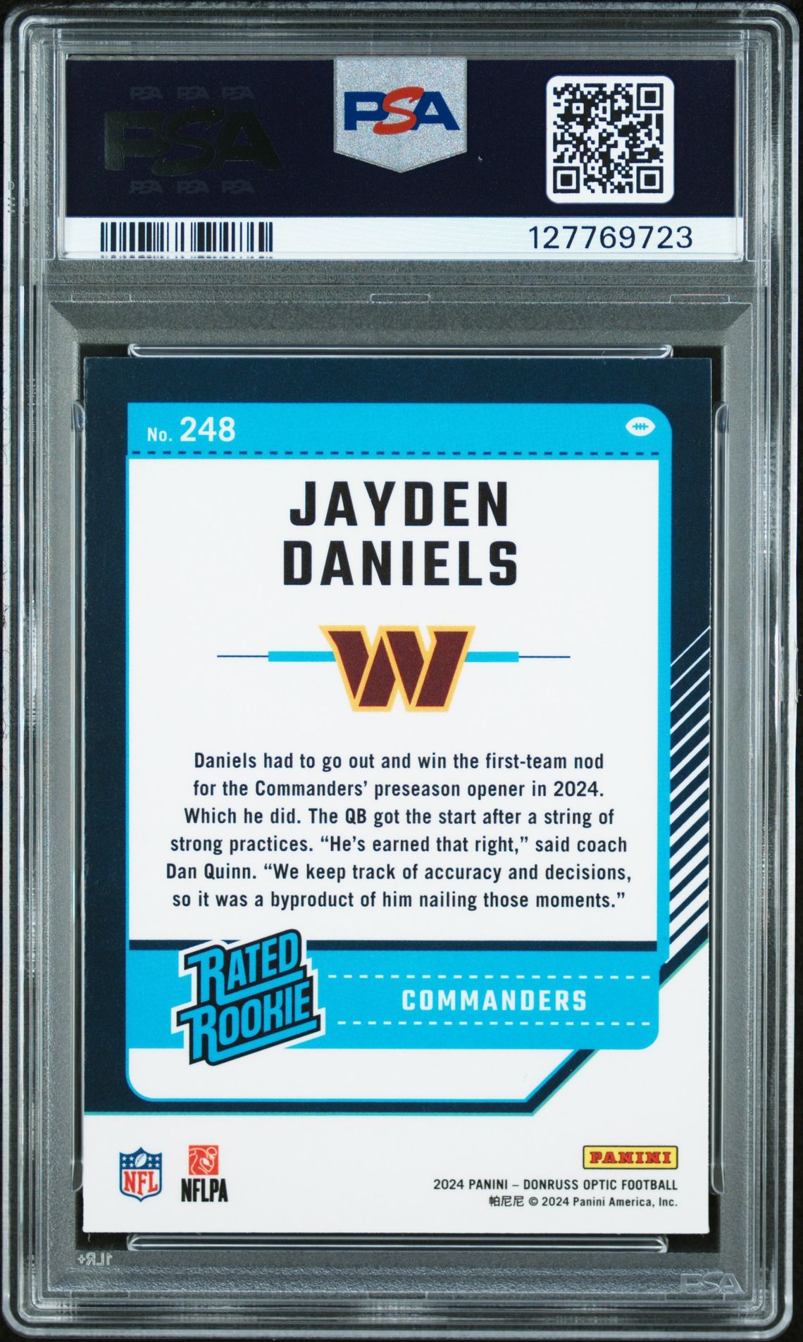 2024 Panini Donruss Optic Jayden Daniels #248 Nm-Mt 8 back
