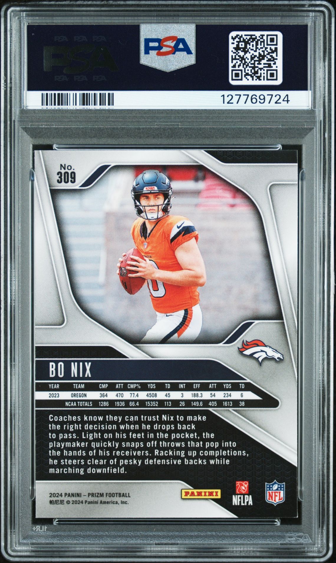 2024 Panini Prizm Bo Nix #309 Mint 9 back