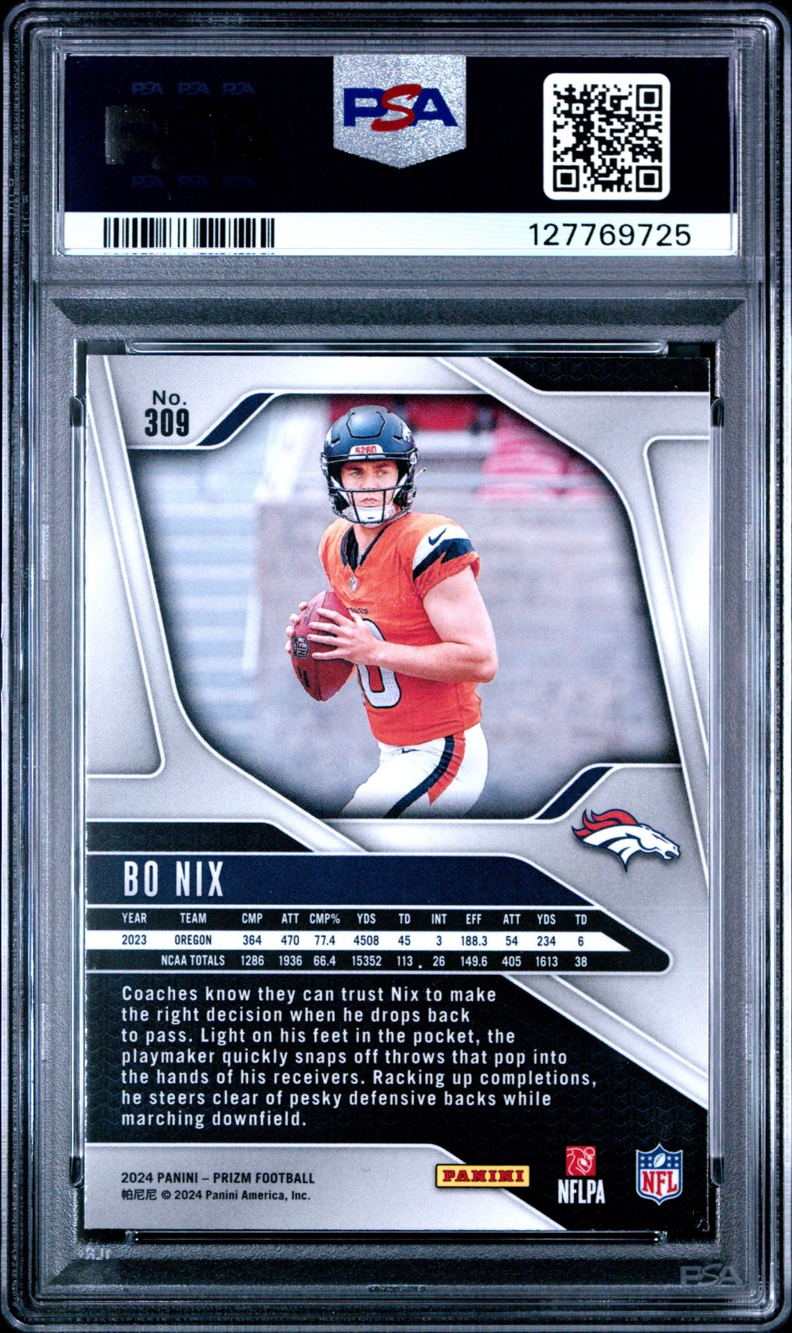 2024 Panini Prizm Bo Nix #309 Mint 9 back