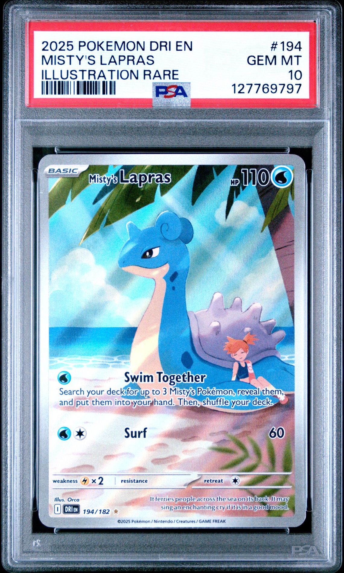 2025 Pokemon Dri En-Destined Rivals Misty's Lapras #194 (Illustration Rare) Gem Mt 10 front