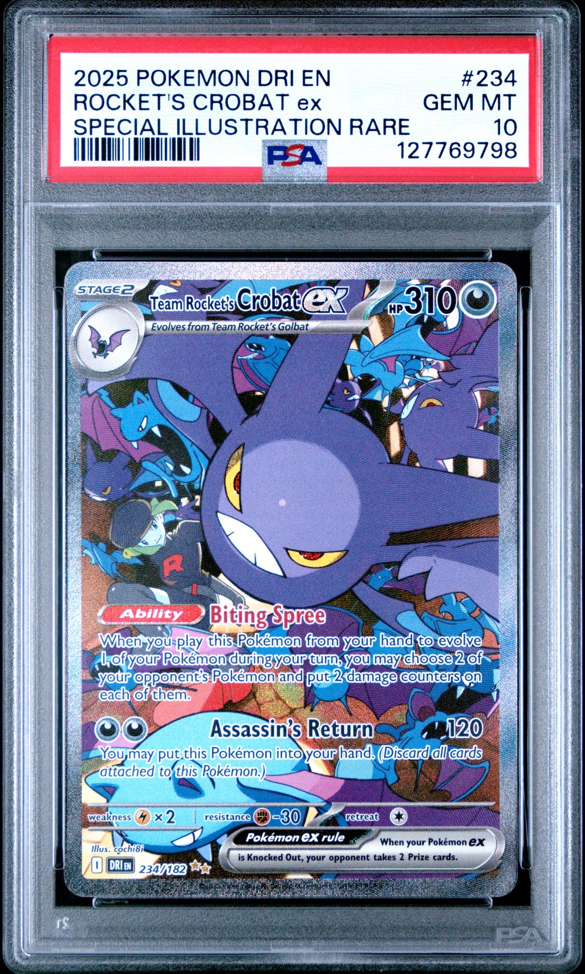 2025 Pokemon Dri En-Destined Rivals Rocket's Crobat Ex #234 (Special Illustration Rare) Gem Mt 10 front