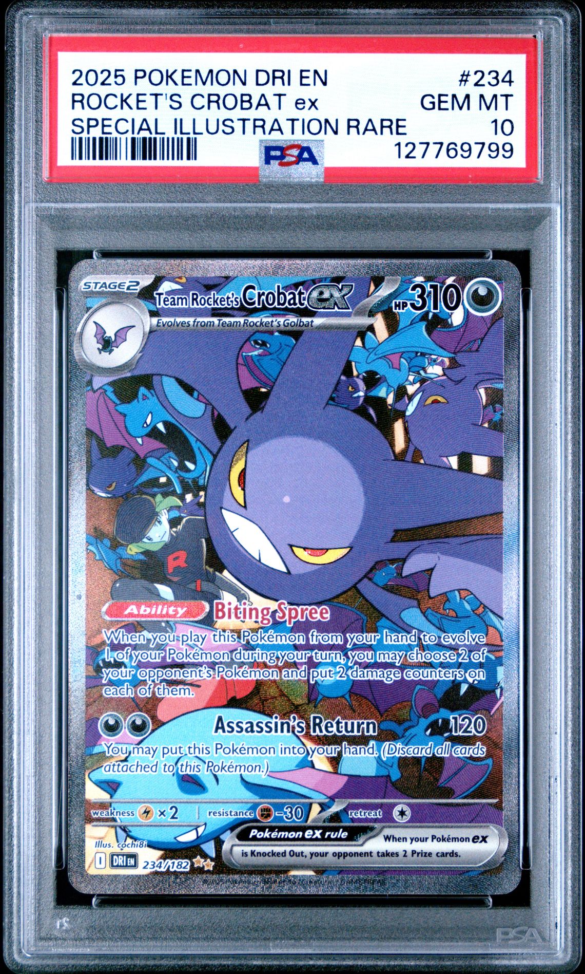 2025 Pokemon Dri En-Destined Rivals Rocket's Crobat Ex #234 (Special Illustration Rare) Gem Mt 10 front