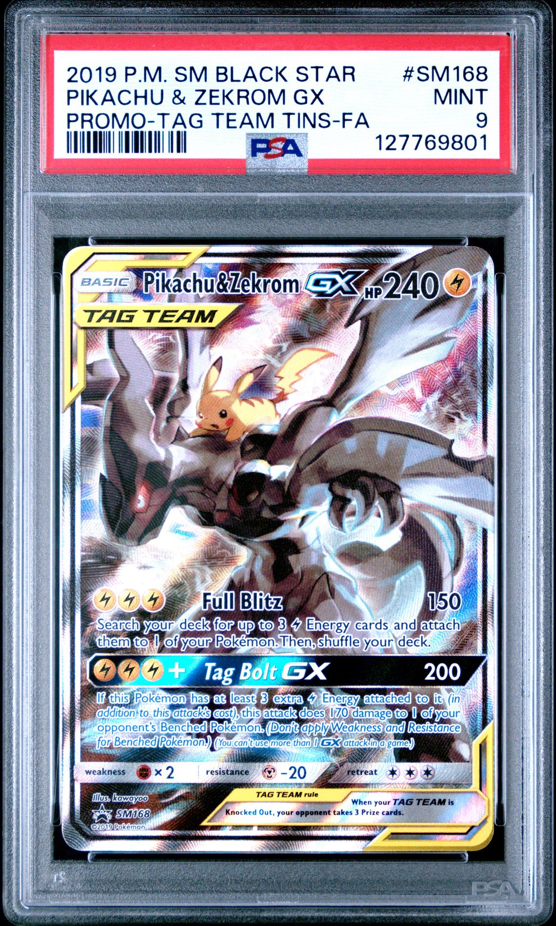 2019 Pokemon Sm Black Star Promo Pikachu & Zekrom Gx #Sm168 (Promo-Tag Team Tins-Fa) Mint 9 front
