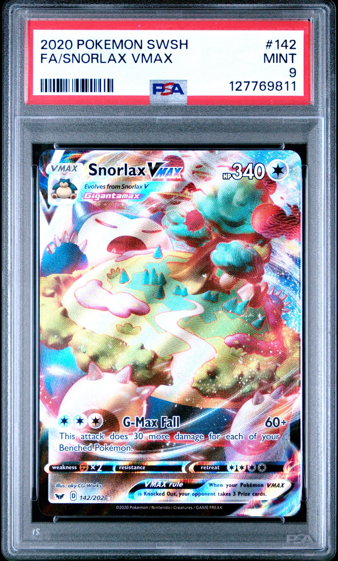 2020 Pokemon Sword & Shield Fa/Snorlax Vmax #142 Mint 9 front