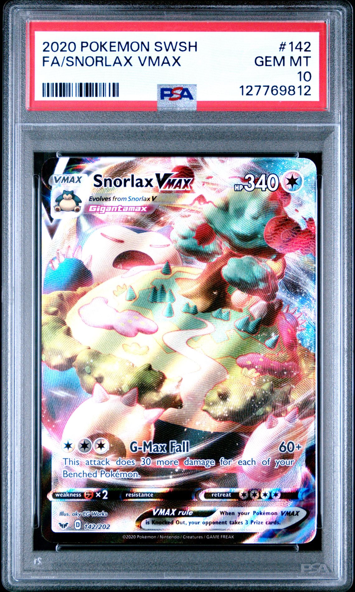 2020 Pokemon Sword & Shield Fa/Snorlax Vmax #142 Gem Mt 10 front