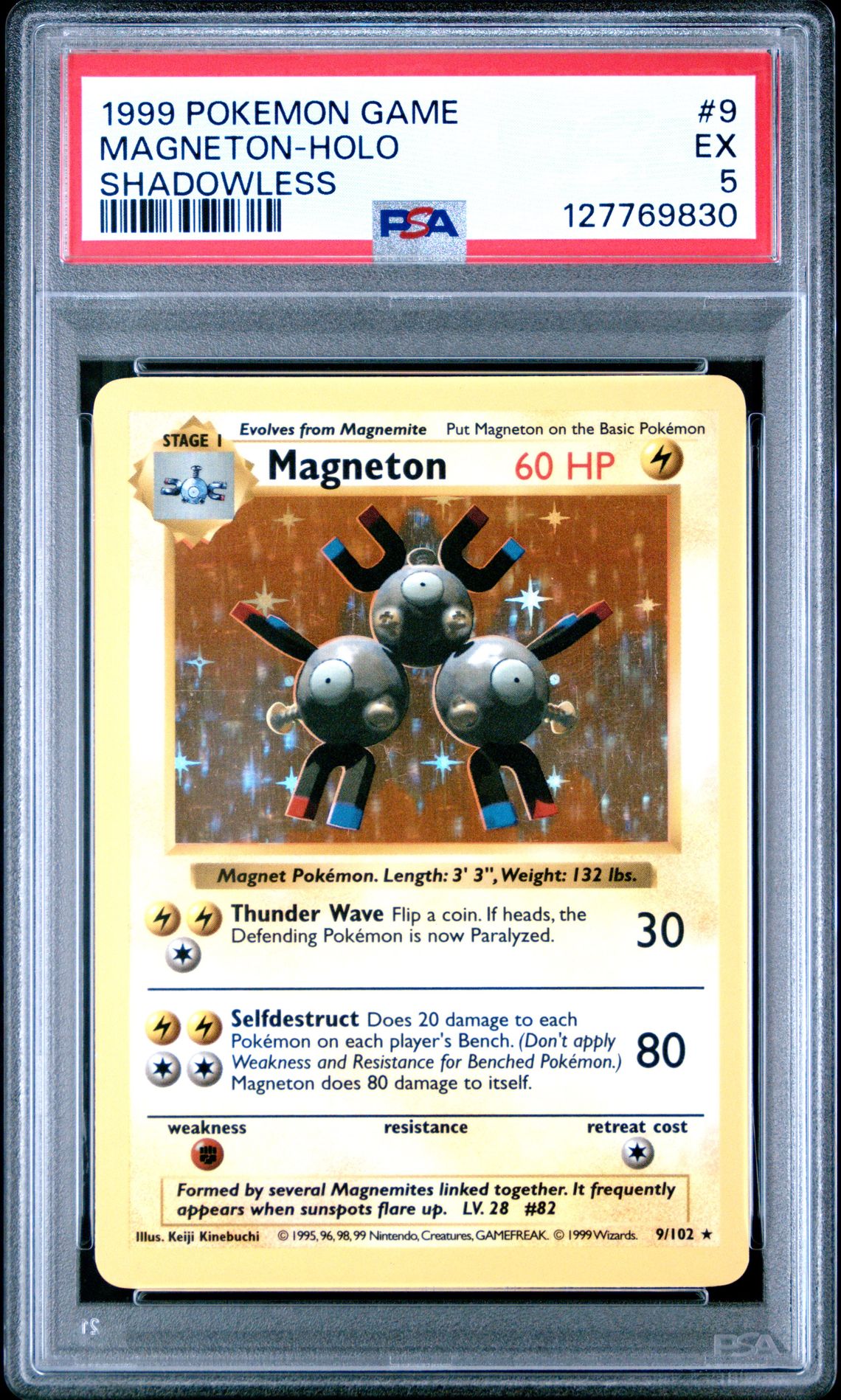 1999 Pokemon Game Magneton-Holo #9 (Shadowless) Ex 5 front