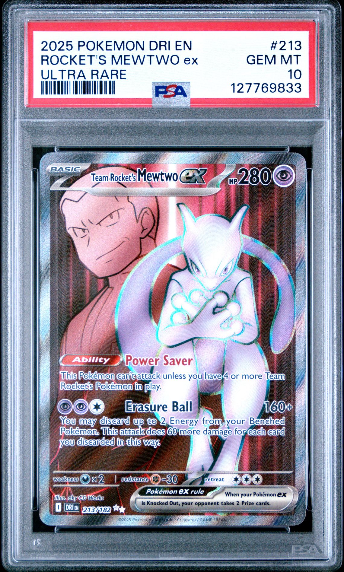 2025 Pokemon Dri En-Destined Rivals Rocket's Mewtwo Ex #213 (Ultra Rare) Gem Mt 10 front