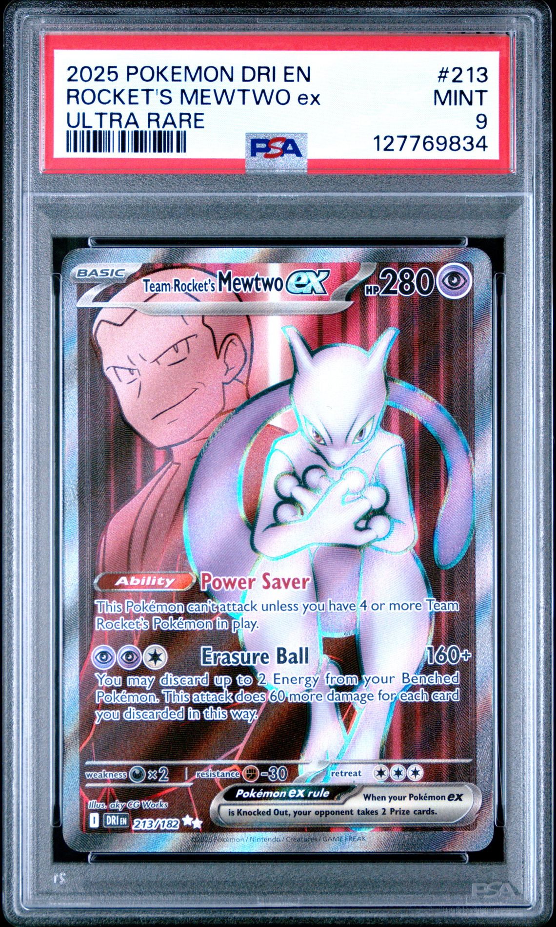 2025 Pokemon Dri En-Destined Rivals Rocket's Mewtwo Ex #213 (Ultra Rare) Mint 9 front