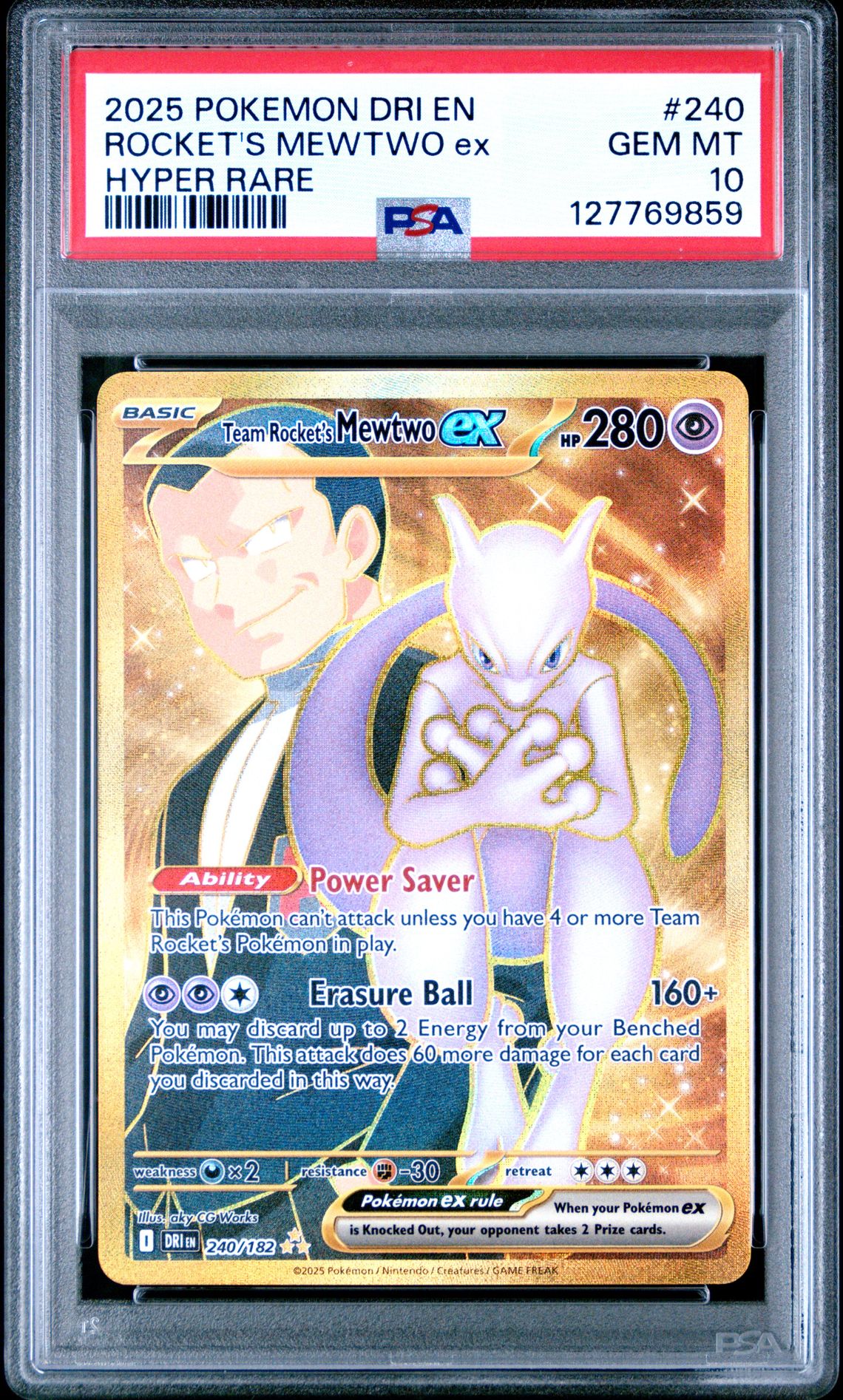 2025 Pokemon Dri En-Destined Rivals Rocket's Mewtwo Ex #240 (Hyper Rare) Gem Mt 10 front