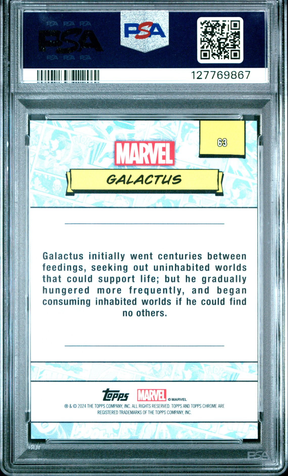 2024 Topps Chrome Marvel Sapphire Edition Galactus #63 (Green) Gem Mt 10 back