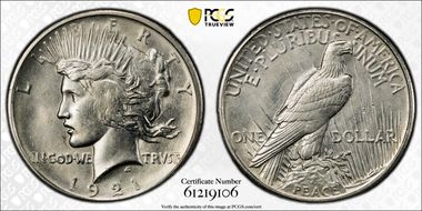 1921 $1 High Relief, Peace N1