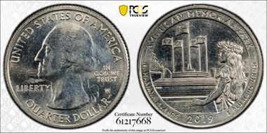 2019-W 25C American Memorial NP AU58