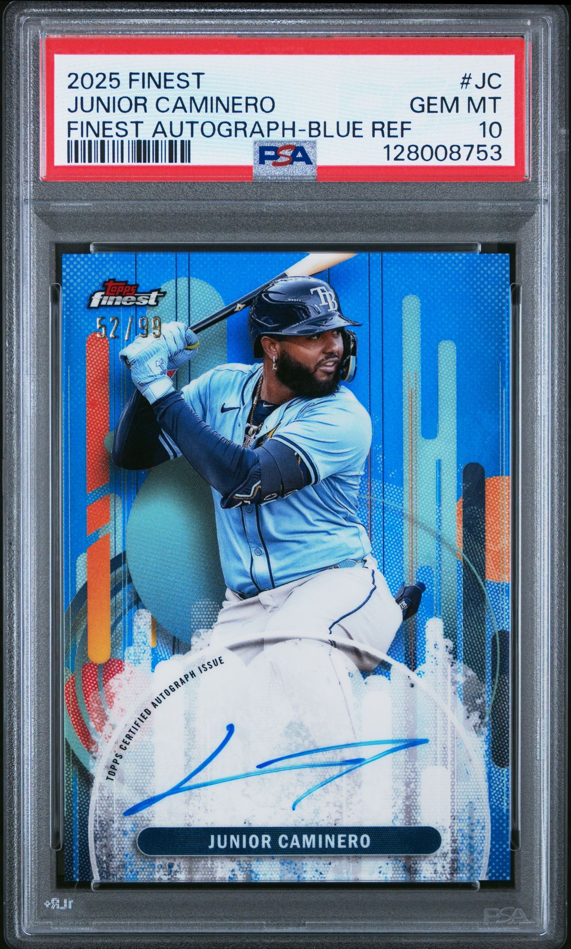 2025 Topps TOPPS FINEST FINEST AUTOGRAPHS Blue Refractor #JC Junior Caminero front