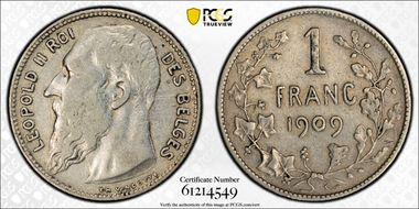 1909 1 Fr BELGES KM-56.1  Ag VF30