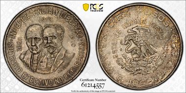 1960-Mo 10 Peso 150th Anniversary KM-476  Ag MS64