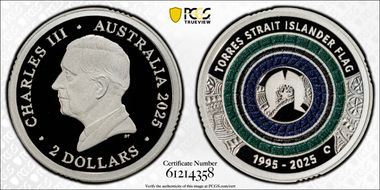 2025-C $2 Torres Strait Islander Flag Colorized  Ag PR70DCAM