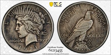 1921 $1 High Relief, Peace XF45