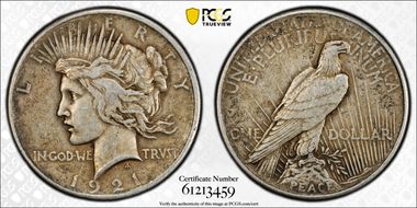 1921 $1 High Relief, Peace XF40