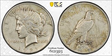 1921 $1 High Relief, Peace VF35