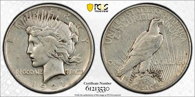 1921 $1 High Relief, Peace XF45