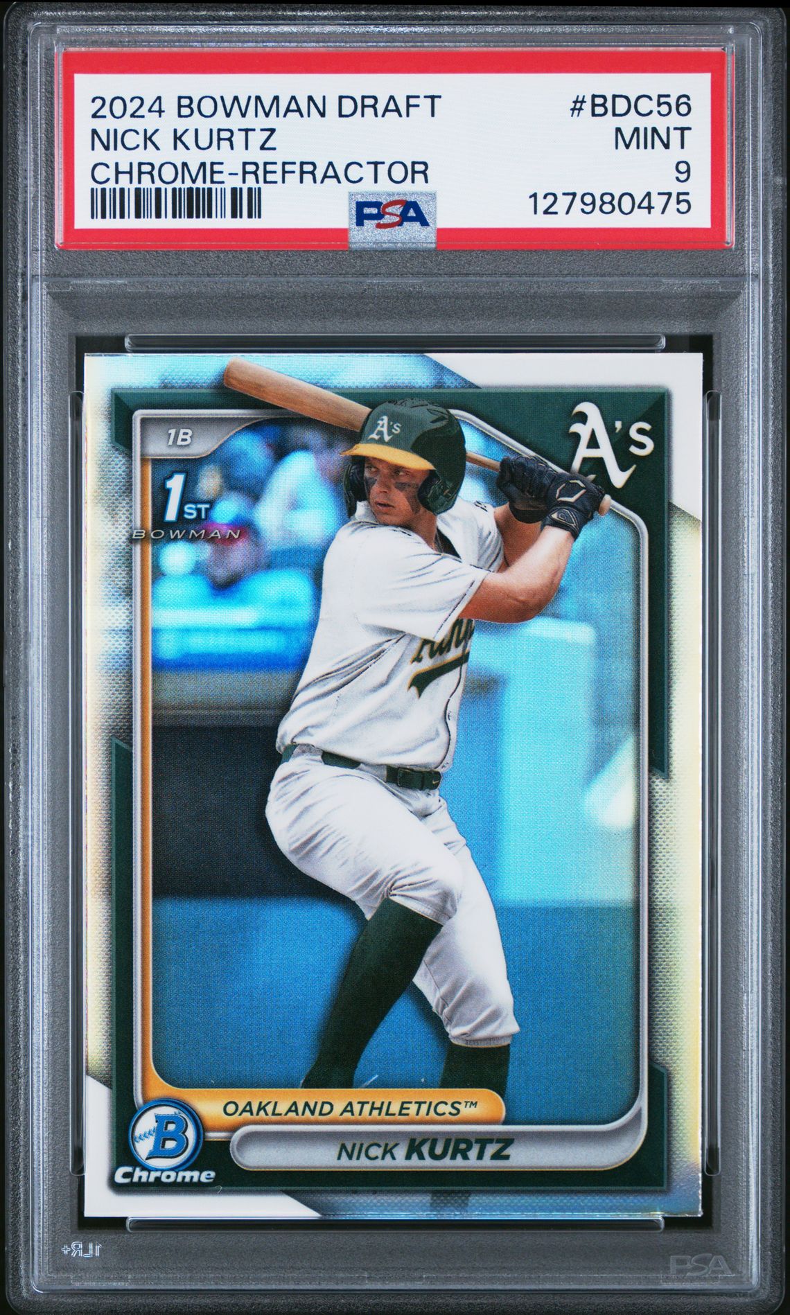 2024 Bowman Draft Nick Kurtz #Bdc56 (Chrome-Refractor) Mint 9 front