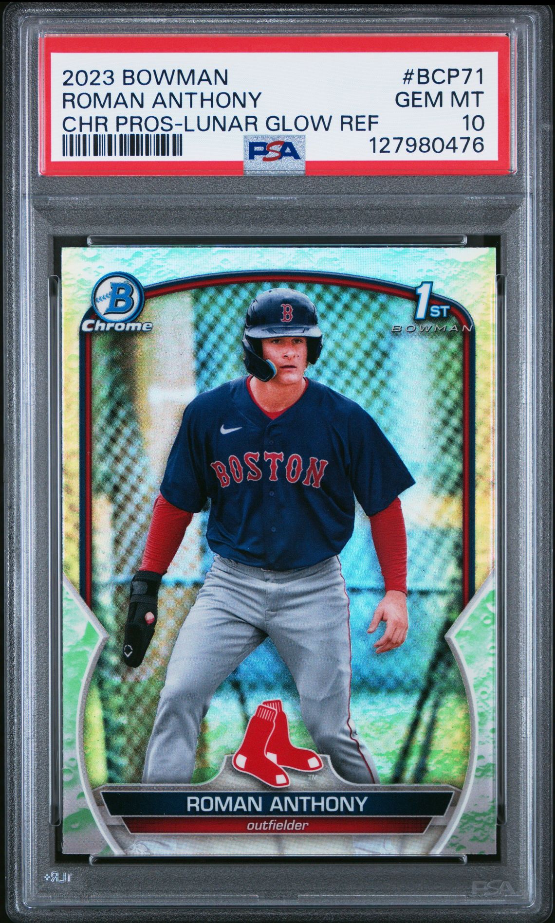 2023 Bowman Chrome Prospects Roman Anthony #Bcp71 (Chr Pros-Lunar Glow Ref) Gem Mt 10 front