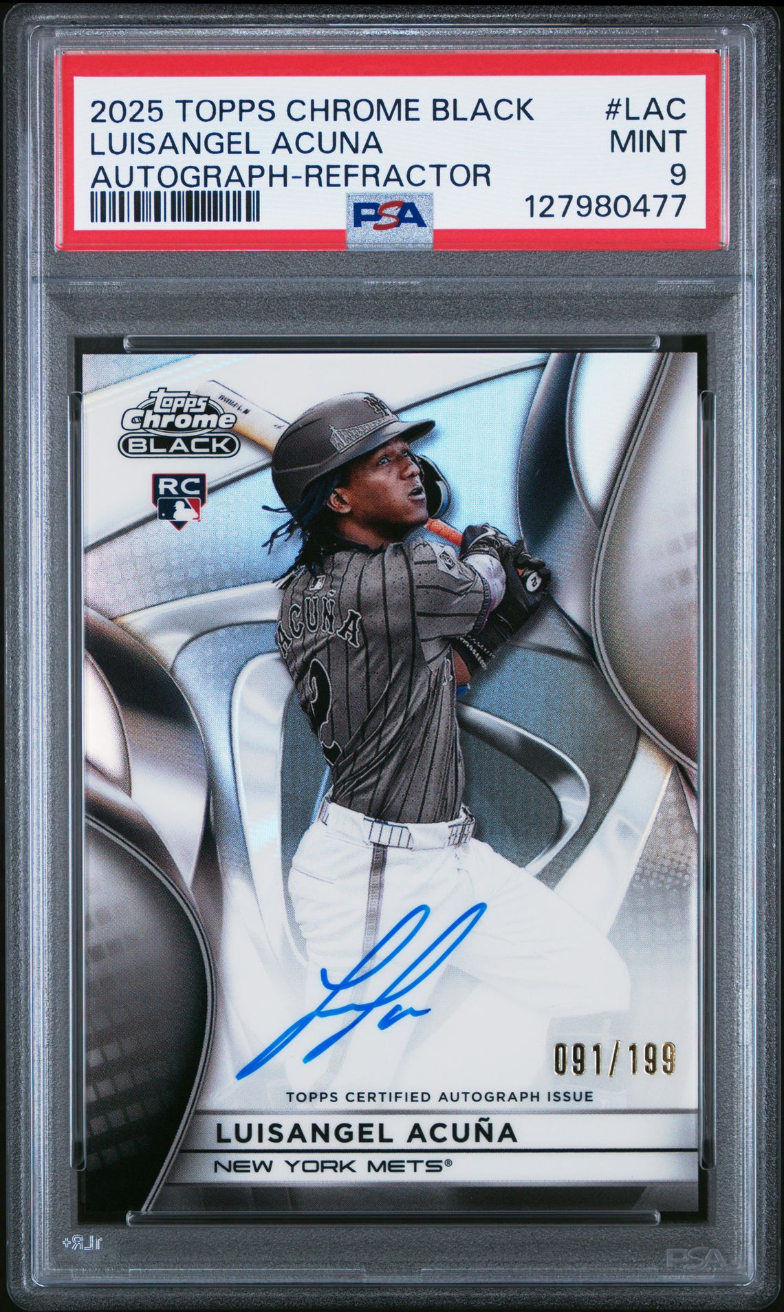 2025 Topps Chrome Black Autographs Luisangel Acuna #Lac (Autograph-Refractor) Mint 9 front