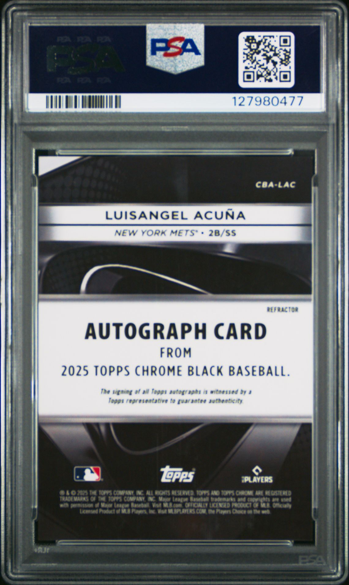 2025 Topps Chrome Black Autographs Luisangel Acuna #Lac (Autograph-Refractor) Mint 9 back