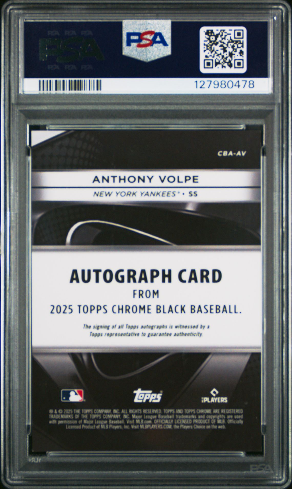 2025 Topps Chrome Black Autographs Anthony Volpe #Av (Autograph-Green Refractor) Mint 9 back