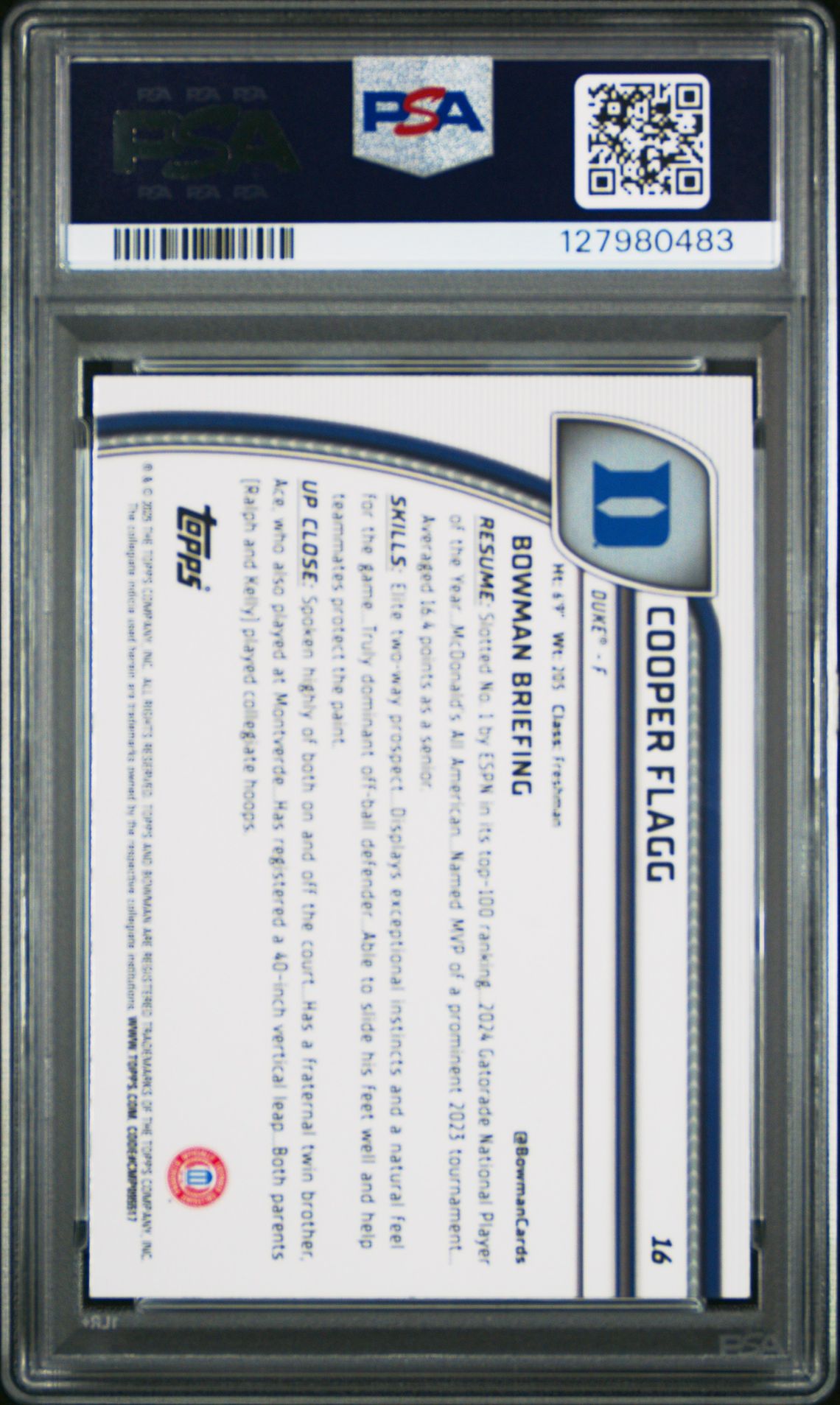 2024 Bowman Chrome University Cooper Flagg #16 (Green Shimmer) Mint 9 back