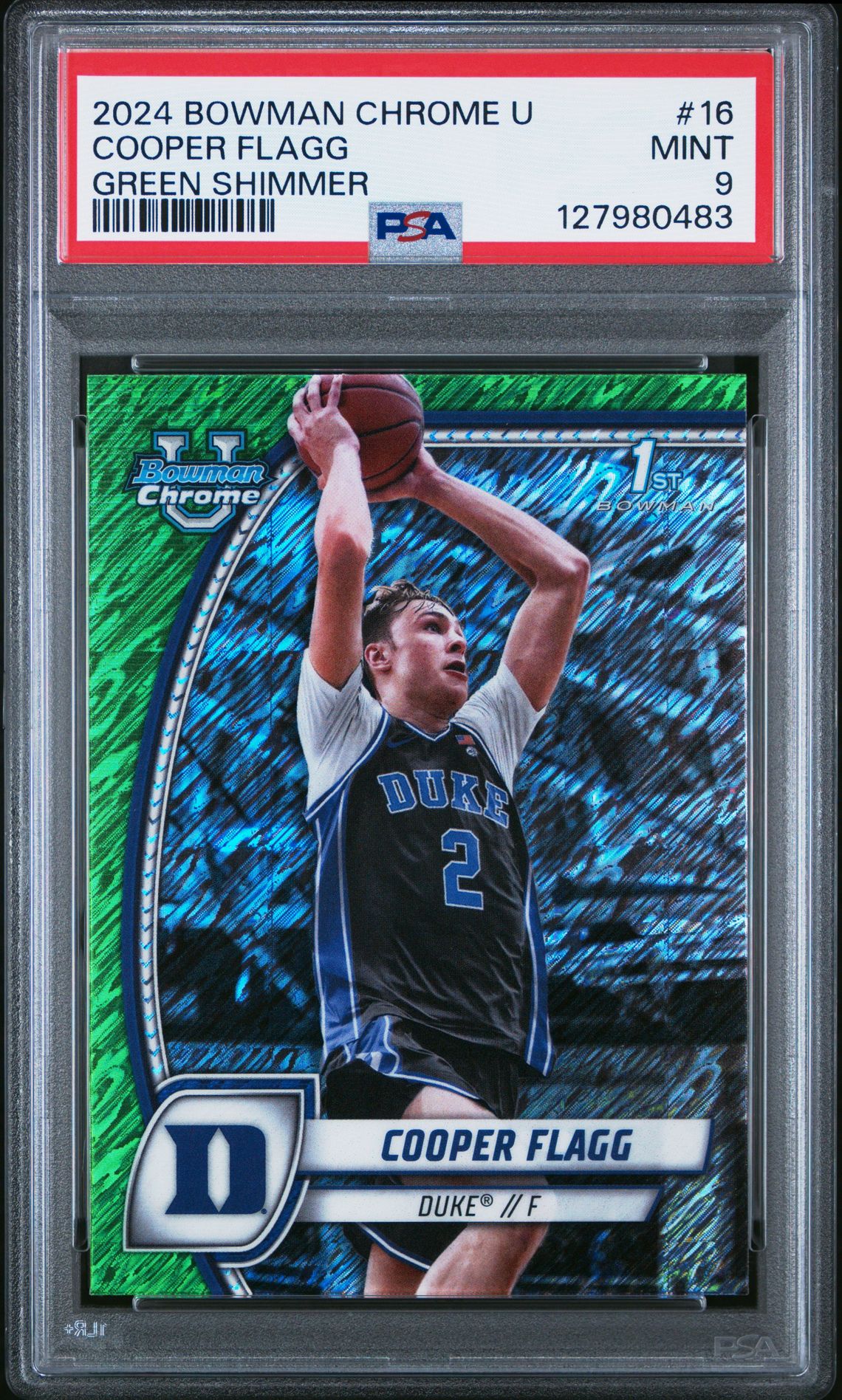 2024 Bowman Chrome University Cooper Flagg #16 (Green Shimmer) Mint 9 front