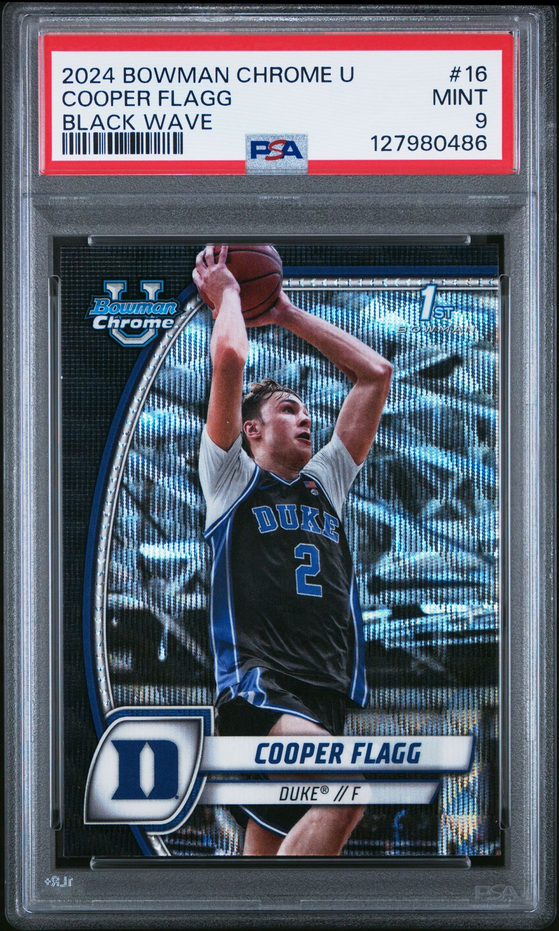 2024 Bowman Chrome University Cooper Flagg #16 (Black Wave) Mint 9 front