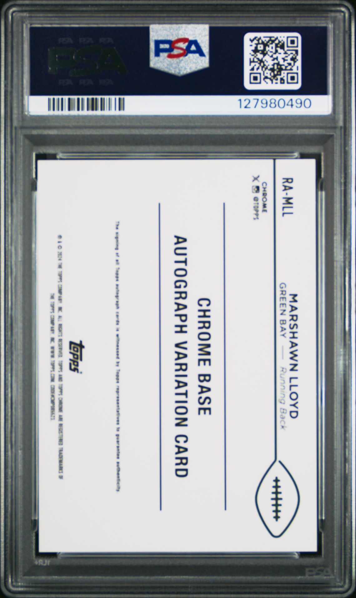 2024 Topps Chrome Rookie Autographs Variations Marshawn Lloyd #Ramll (Rookie Auto-Gold Wave) Gem Mt 10 back