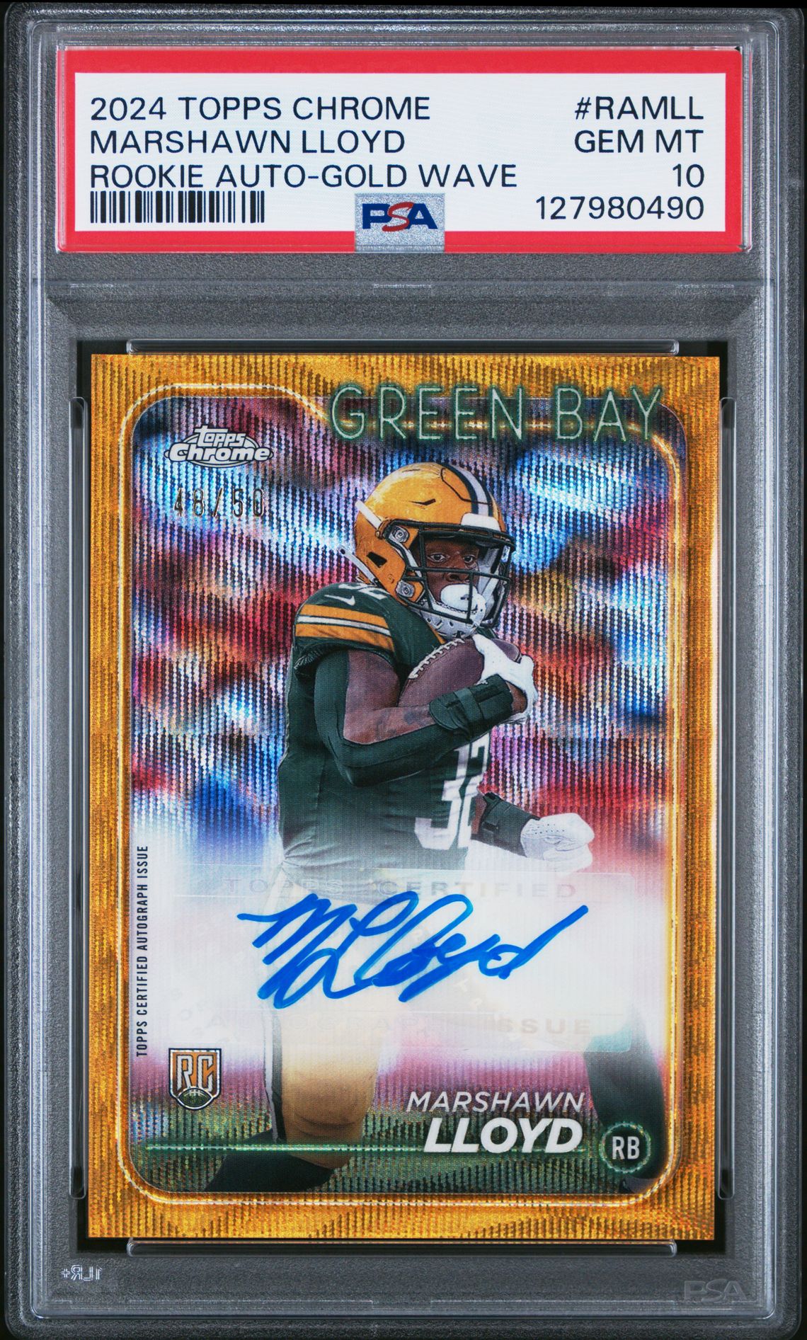 2024 Topps Chrome Rookie Autographs Variations Marshawn Lloyd #Ramll (Rookie Auto-Gold Wave) Gem Mt 10 front