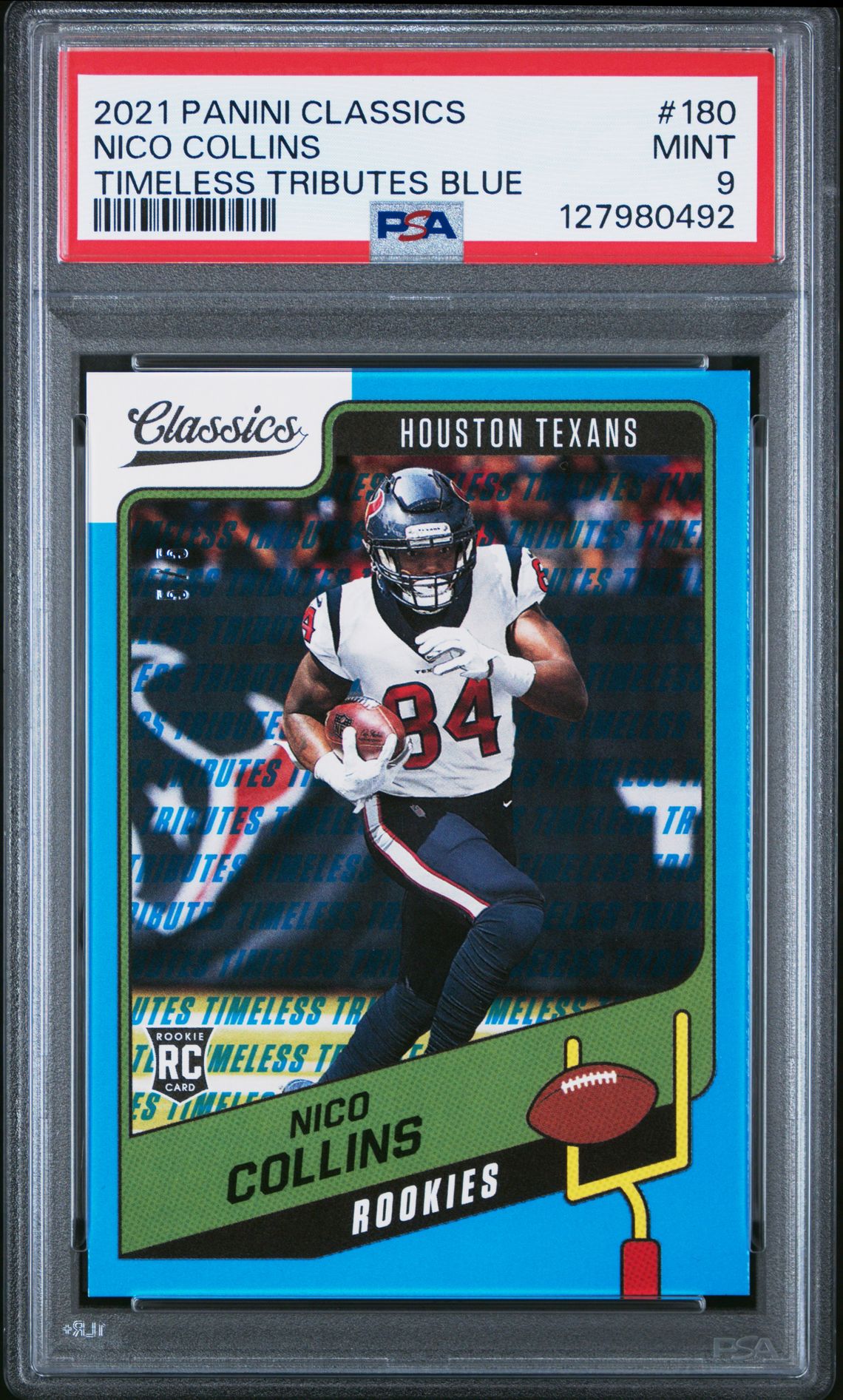 2021 Panini Classics Nico Collins #180 (Timeless Tributes Blue) Mint 9 front